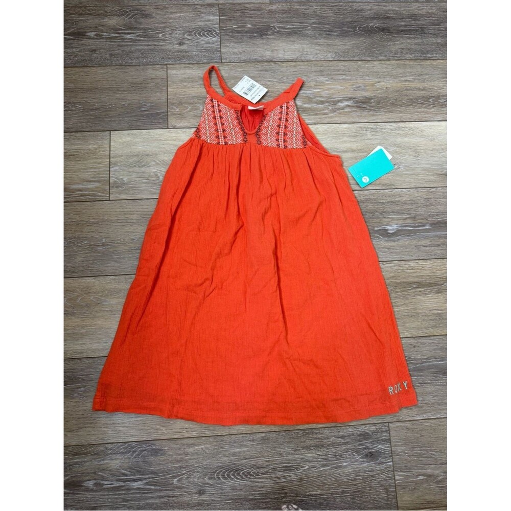 NWT Roxy Girls Orange Embroidered Sleeveless Dress Sz S